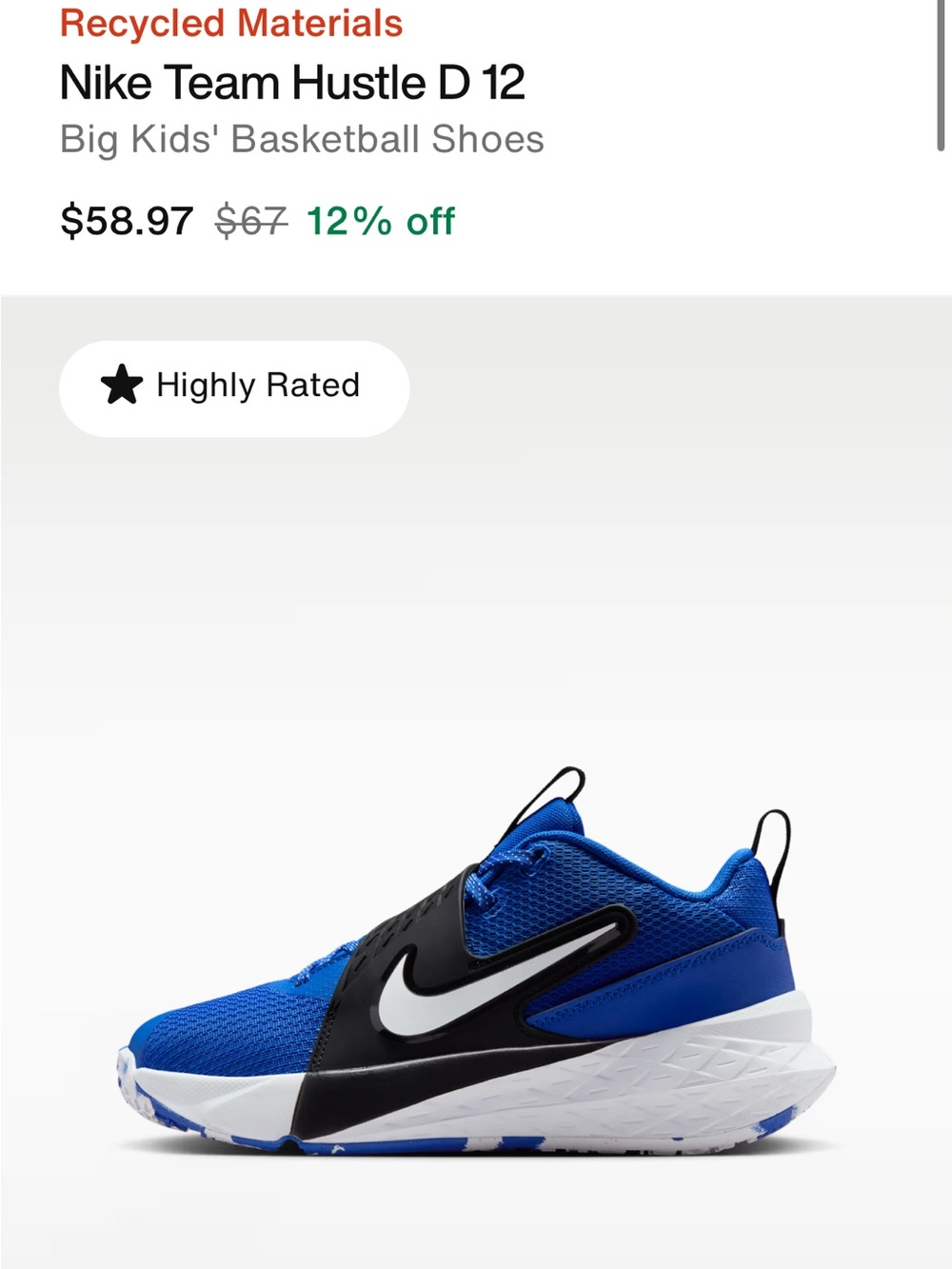 Nike Blue/Black/White Kids' Sneakers Team Hustle D 12